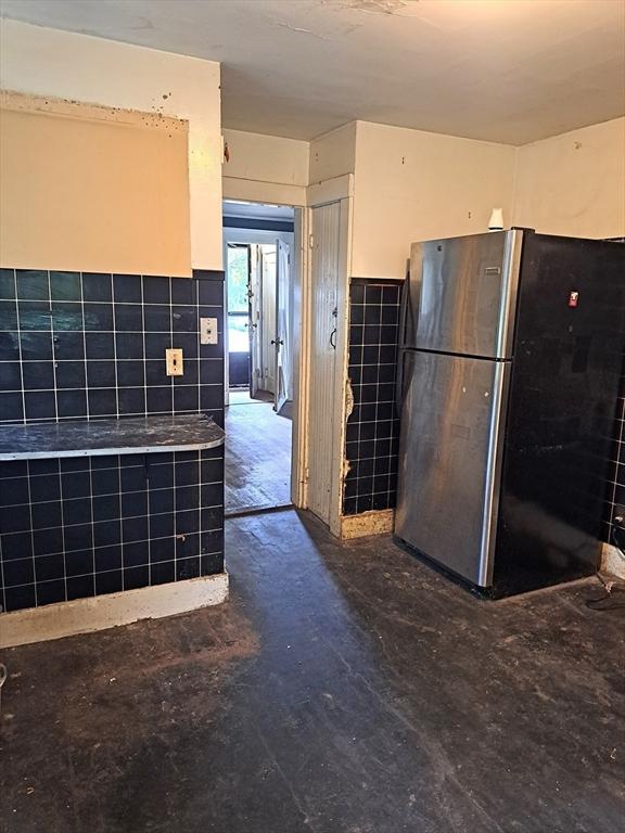 281 Elmwood Ave, Quincy, MA 02170 - kitchen with freestanding refrigerator and concrete flooring