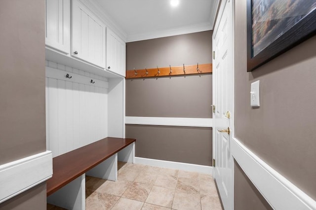 mudroom featuring ornamental molding