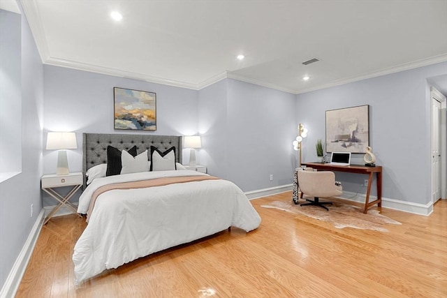 42 Coolidge St Unit 42, Brookline, MA 02446 - bedroom with wood finished floors, ornamental molding, baseboards, recessed lighting, and an office area
