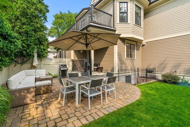 42 Coolidge St Unit 42, Brookline, MA 02446 - view of patio with a balcony, an outdoor living space, a grill, and outdoor dining area