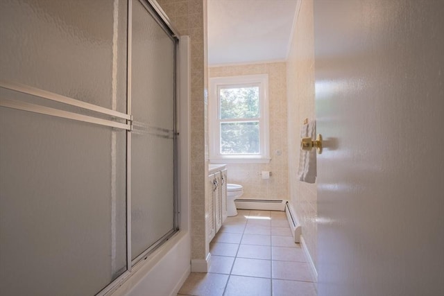 6 Marshall Rd, Beverly, MA 01915 - full bathroom with tile patterned flooring, a baseboard radiator, and bath / shower combo with glass door