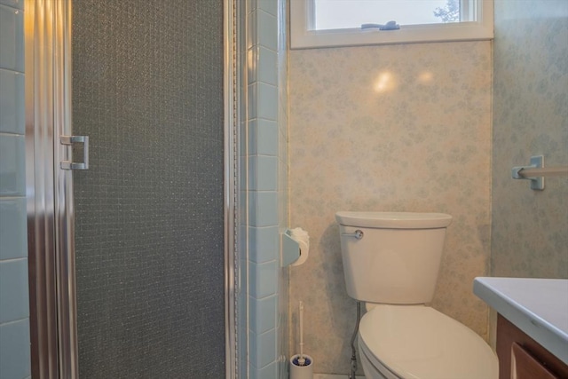 6 Marshall Rd, Beverly, MA 01915 - bathroom featuring vanity, a stall shower, and wallpapered walls