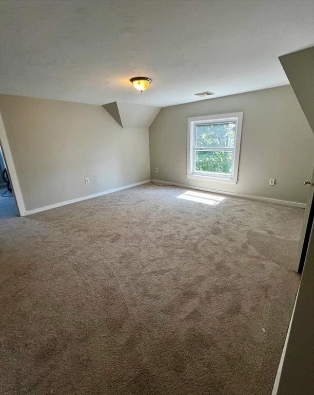 additional living space featuring lofted ceiling, carpet floors, and baseboards