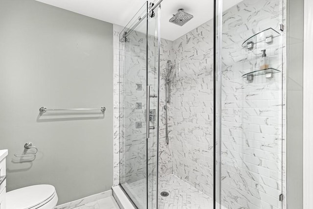 280 W 5th St Unit 101, Boston, MA 02127 - bathroom featuring a shower stall, marble look tile flooring, and vanity