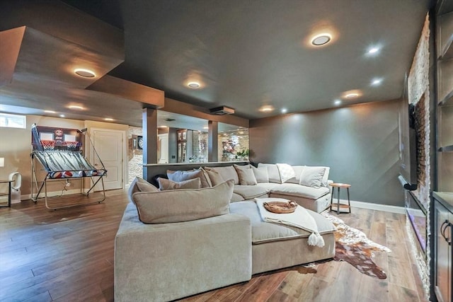 living room with hardwood / wood-style flooring