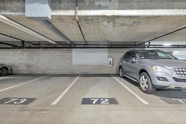 parking deck with concrete block wall