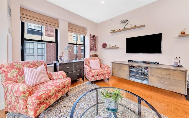 living room featuring light wood-style flooring