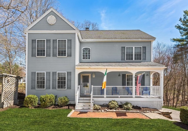 86 Whitney, Northborough, MA 01532 - view of front of property with a porch, a shingled roof, and a front lawn