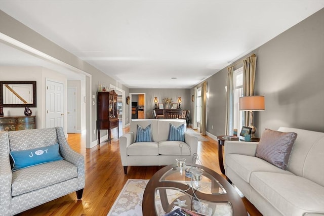 living room with light wood-type flooring