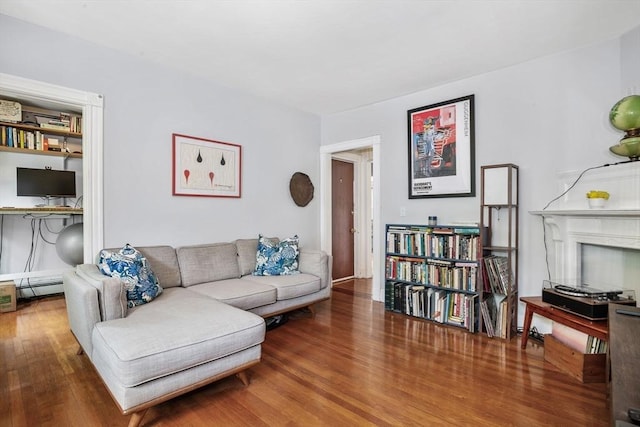4 Marlou Unit 3, Boston, MA 02130 - living room featuring wood finished floors, baseboard heating, and a fireplace
