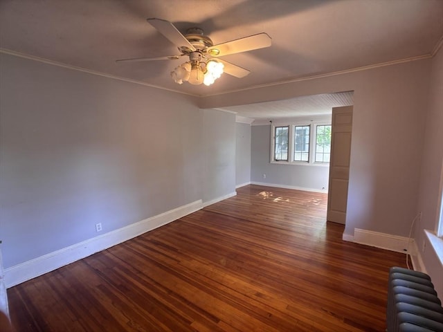 29 Neptune Ave, West Springfield, MA 01089 - spare room with radiator, a ceiling fan, baseboards, ornamental molding, and wood finished floors