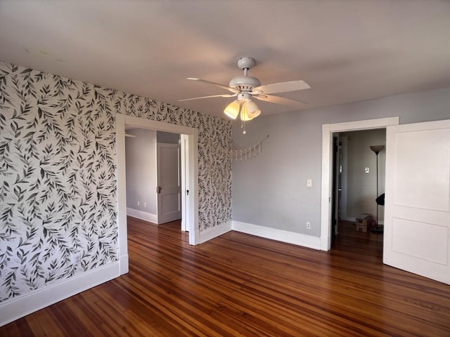 29 Neptune Ave, West Springfield, MA 01089 - unfurnished room featuring wallpapered walls, baseboards, a ceiling fan, and wood finished floors