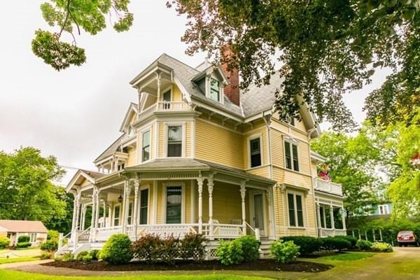 117 Church St Unit 4, North Attleboro, MA 02760 - view of front of property with a porch, a front yard, and a chimney