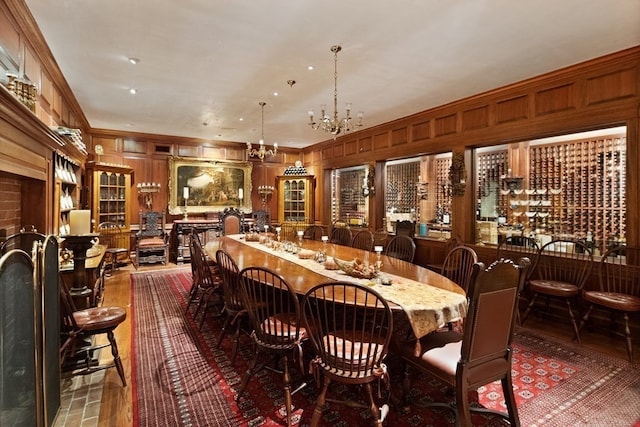 dining area featuring a notable chandelier and crown molding