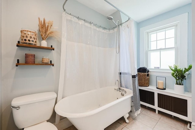 30 Crystal Cove Ave Unit 2, Winthrop, MA 02152 - bathroom with radiator heating unit, tile patterned floors, toilet, and shower / bath combo