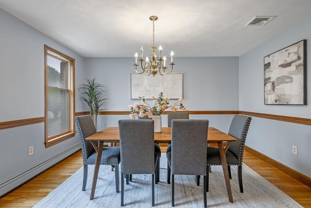 5 Ledgewood Rd, Saugus, MA 01906 - dining space featuring a baseboard radiator, light wood-style floors, and a chandelier