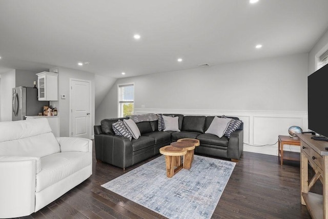 15 Spadina, Warwick, RI 02889 - living area with a wainscoted wall, dark wood-style floors, and recessed lighting