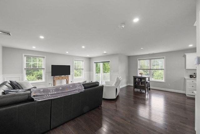 15 Spadina, Warwick, RI 02889 - living area featuring recessed lighting, a wainscoted wall, and dark wood-type flooring