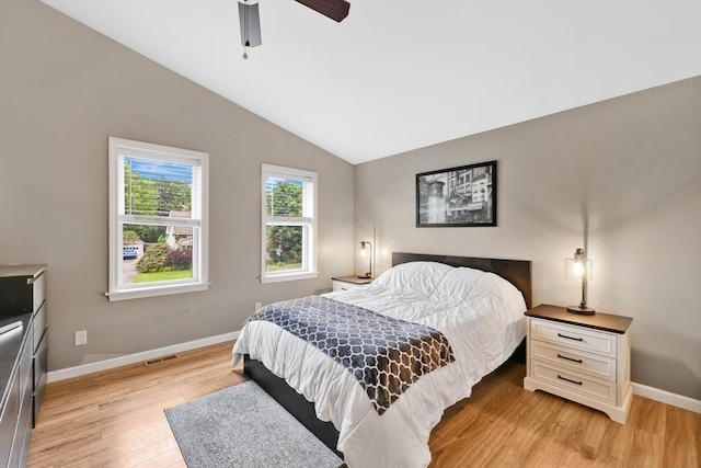 4063 Main St, Palmer, MA 01069 - bedroom featuring light wood finished floors, lofted ceiling, baseboards, and ceiling fan