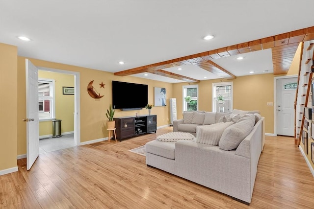 4063 Main St, Palmer, MA 01069 - living area featuring light wood-style floors, stairs, baseboards, and recessed lighting