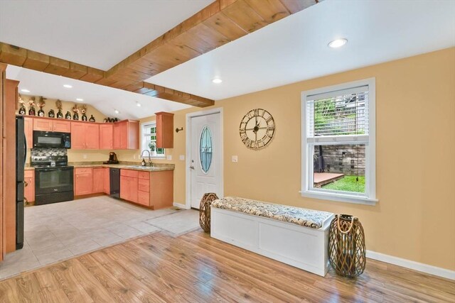 4063 Main St, Palmer, MA 01069 - kitchen featuring black appliances, light countertops, light wood-type flooring, and recessed lighting