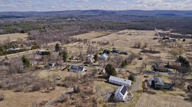 drone / aerial view with a mountain view and a rural view