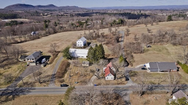 birds eye view of property with a mountain view and a rural view