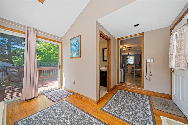 40 Mamie Rd, Weymouth, MA 02190 - foyer featuring wood finished floors, baseboards, and a ceiling fan