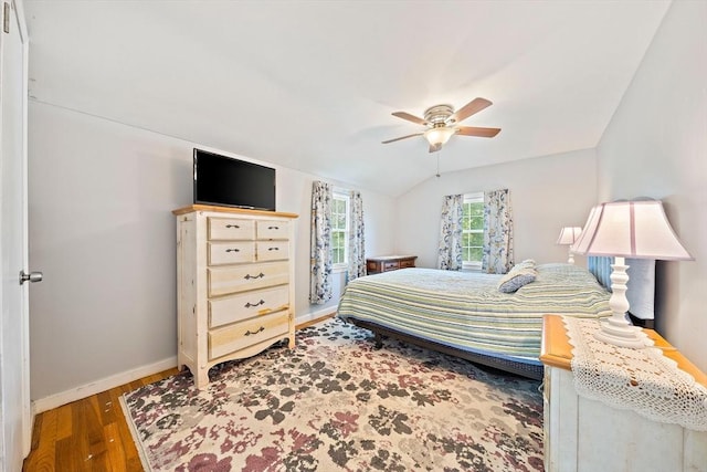 40 Mamie Rd, Weymouth, MA 02190 - bedroom with wood finished floors, baseboards, vaulted ceiling, and a ceiling fan