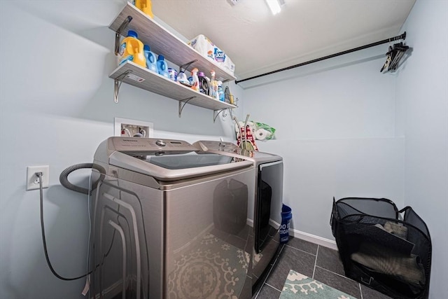61 Hingham Ave, Marshfield, MA 02050 - laundry room featuring independent washer and dryer, dark tile patterned floors, and baseboards