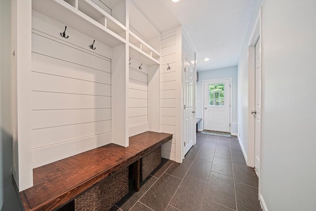 61 Hingham Ave, Marshfield, MA 02050 - mudroom featuring baseboards, recessed lighting, and dark tile patterned floors