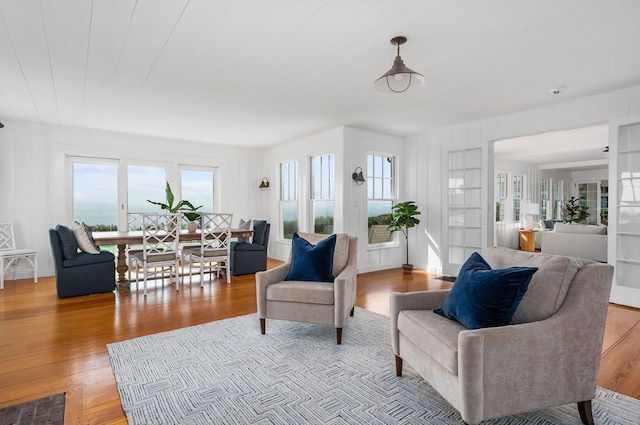 living room featuring light wood-type flooring