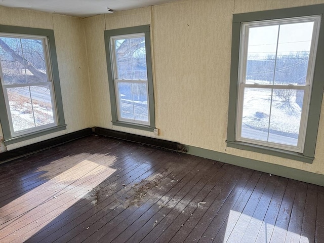 unfurnished room with dark hardwood / wood-style flooring