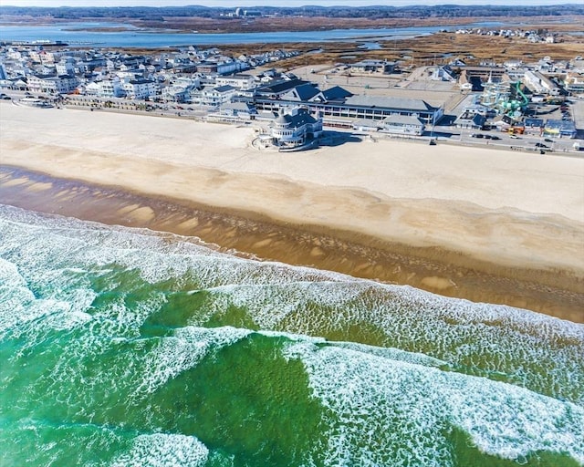 aerial perspective of suburban area with unending shoreline