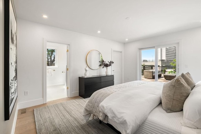 33 Evergreen St Unit 2, Boston, MA 02130 - bedroom with access to exterior, light wood-style floors, recessed lighting, and connected bathroom
