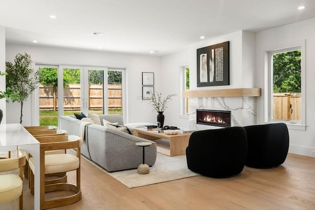 33 Evergreen St Unit 2, Boston, MA 02130 - living area with wood finished floors, a fireplace, and recessed lighting