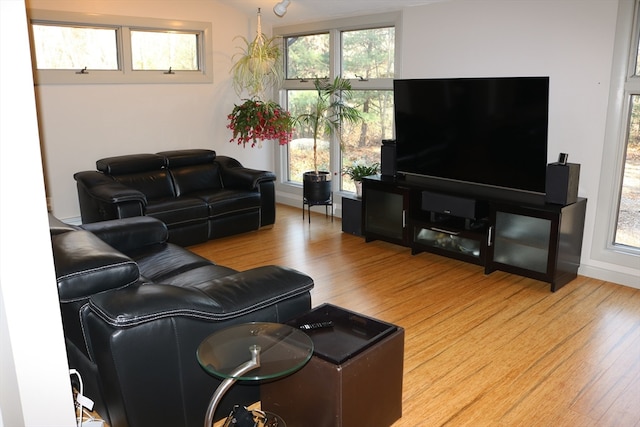 living room with light hardwood / wood-style floors