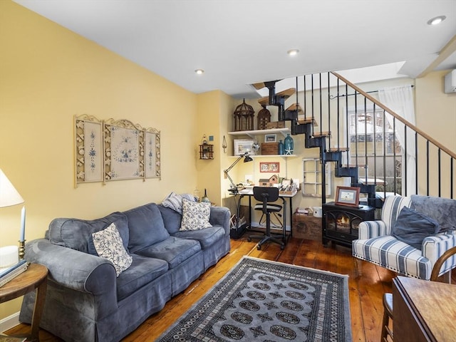 living room featuring dark wood-type flooring