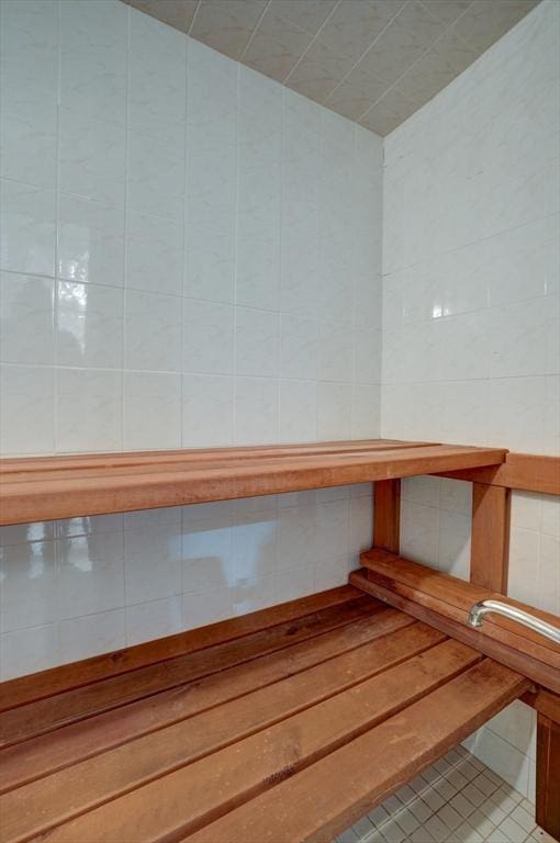 view of sauna with tile patterned floors