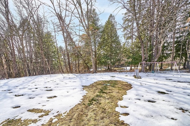 view of yard layered in snow