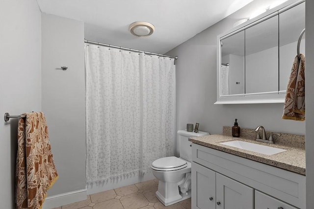 bathroom with toilet, tile patterned flooring, and vanity