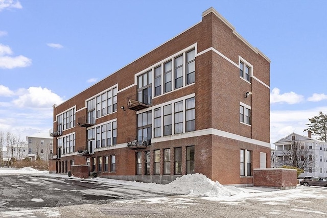 view of snow covered building