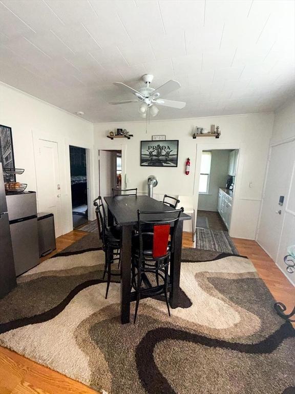 302 Cory St, Fall River, MA 02720 - dining room featuring wood finished floors and a ceiling fan