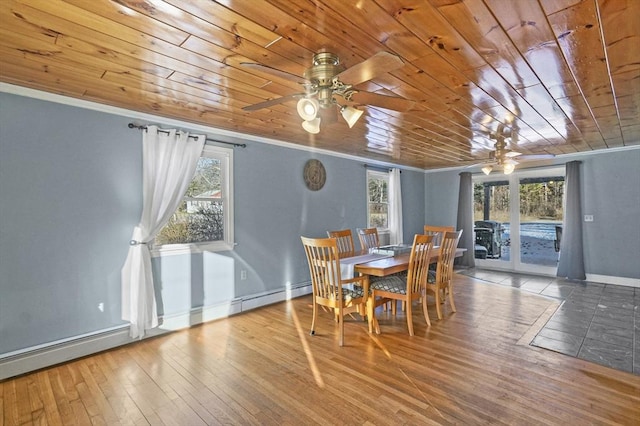 dining room with wooden ceiling and crown molding