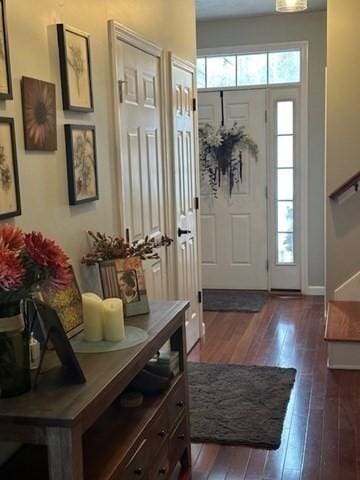 foyer with dark hardwood / wood-style flooring