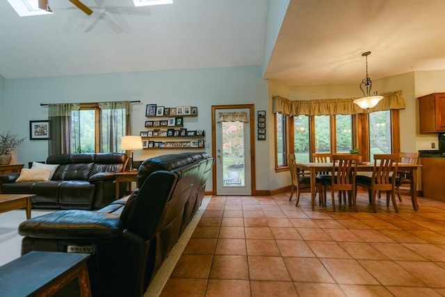 9 Buffalo Run, Southborough, MA 01772 - living area featuring a ceiling fan, vaulted ceiling, and light tile patterned floors