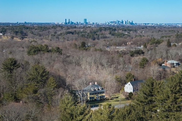 birds eye view of property with a city view