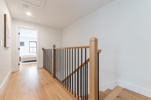 hallway with light hardwood / wood-style floors