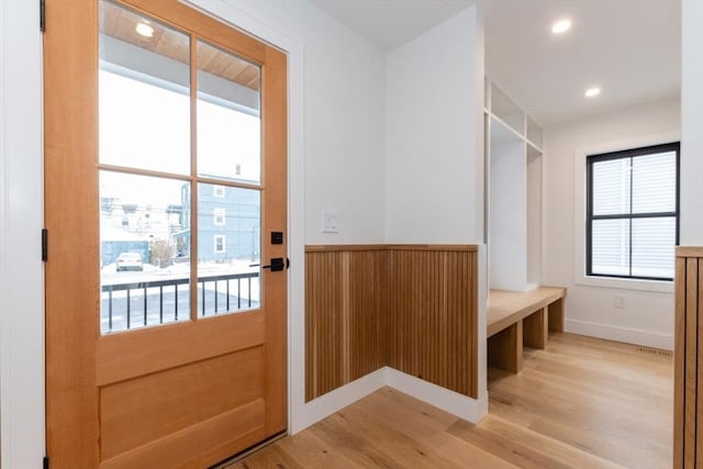 mudroom featuring light hardwood / wood-style flooring