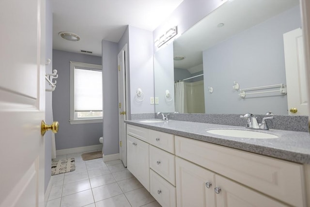 full bathroom with tile patterned flooring, visible vents, a sink, and toilet